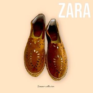 Zara women’s NEW espadrilles flat’s slide cut out detail brown suede Size: 6.5